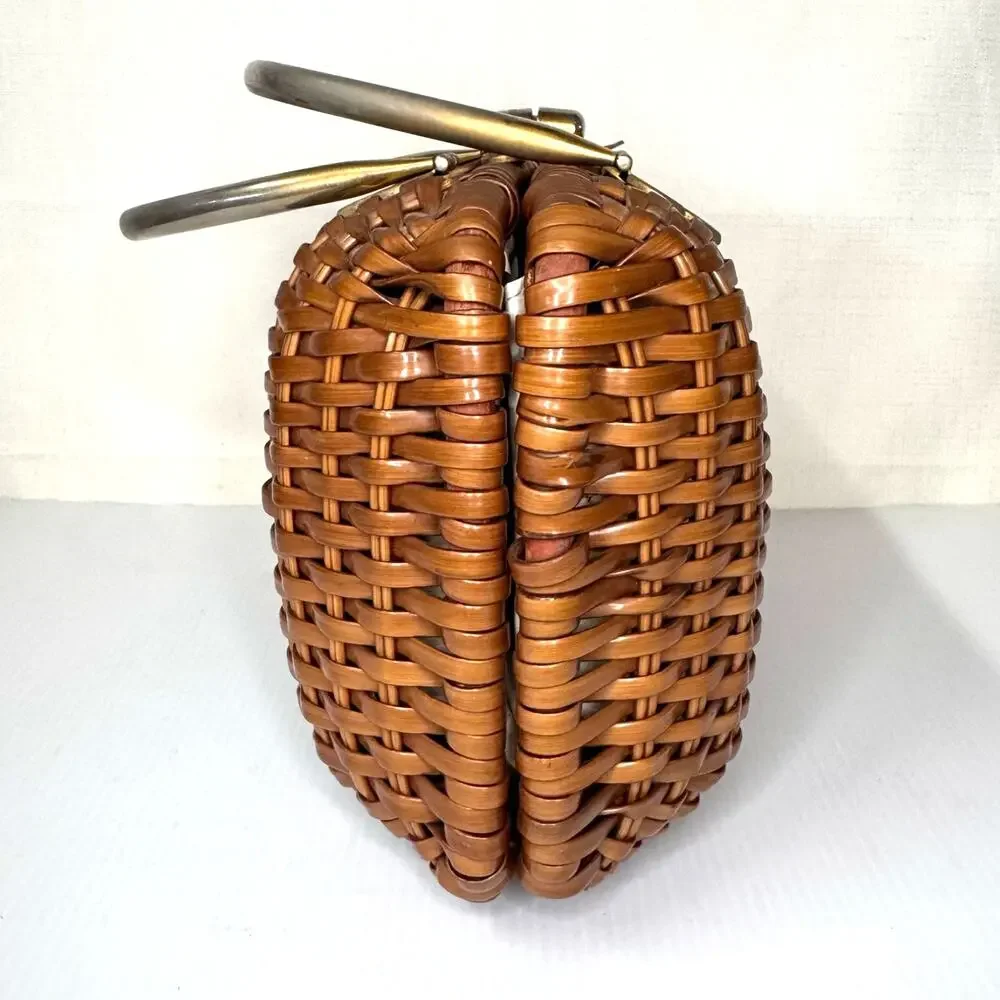 VINTAGE Basket Purse by Macy's Woven Metal MCM Vinyl HandMade in Honk Kong - Picture 6 of 14